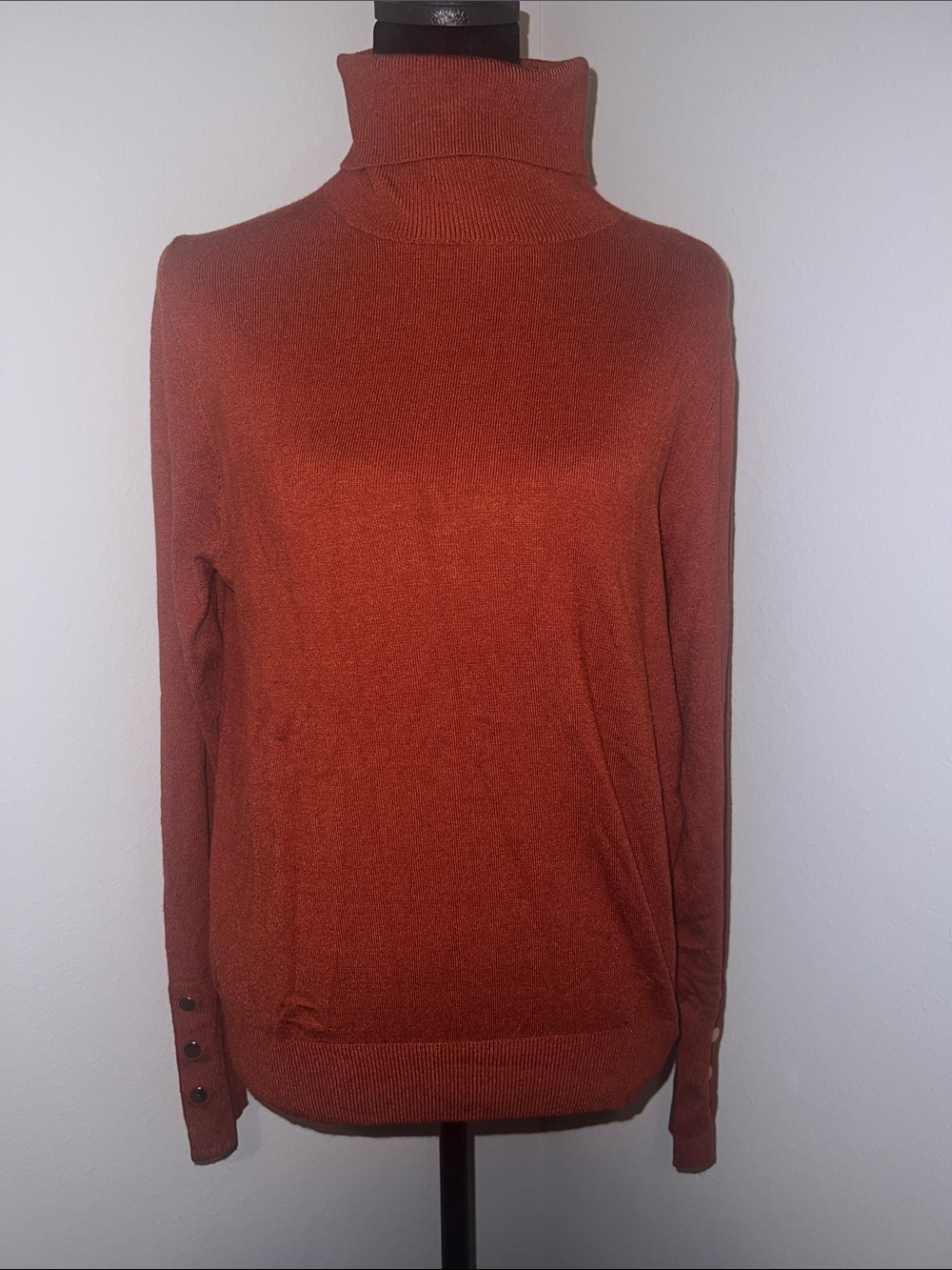 Fashion Nova Rust Button-Cuff Turtleneck Sweater